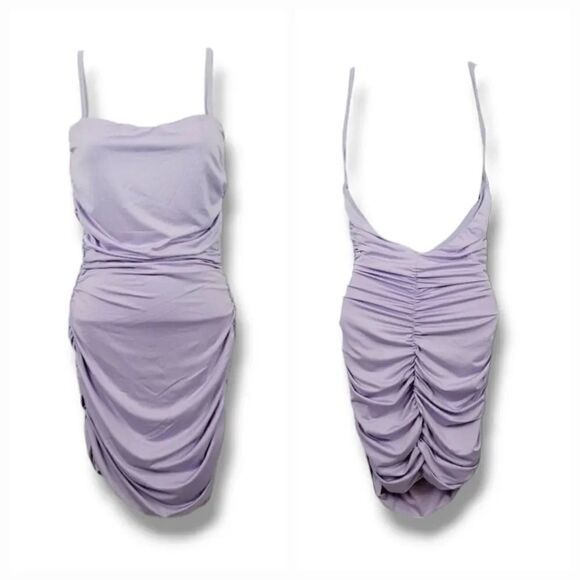 NEW Revamped Lilac Purple Ruched Low Back Mini Dress Size Small - Picture 1 of 10